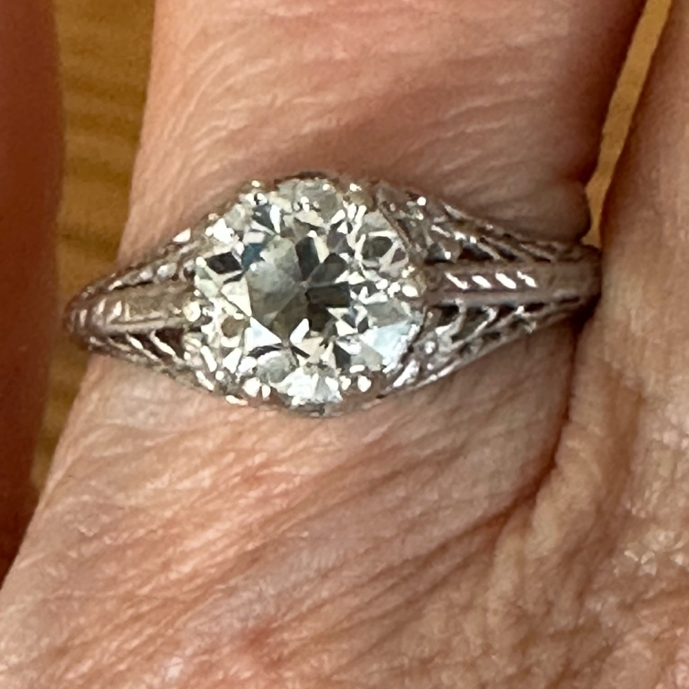 ANTIQUE One Carat Old European Cut (OEC) Natural Diamond 14K Solid WG Ring